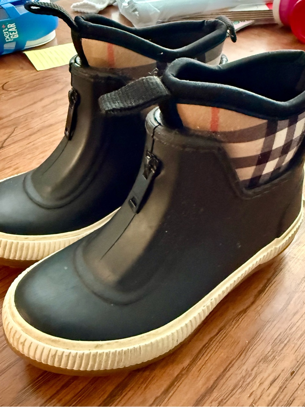 Burberry Black Rain & Snow Ankle Boots with Signature Plaid Cuff